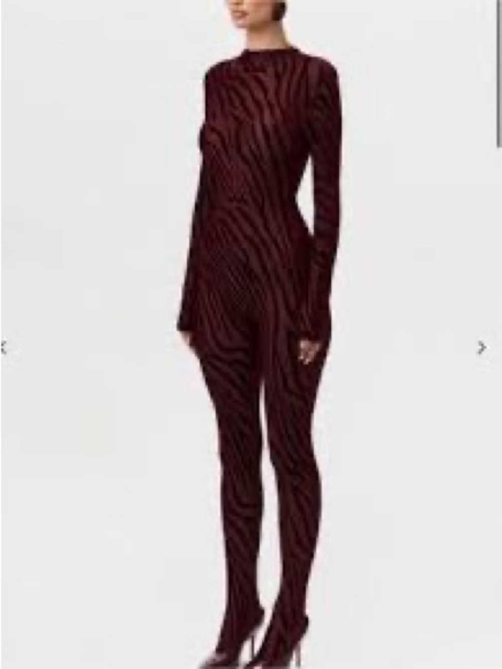 NWT Sz M Naked Wardrobe Burnout Closed Toe Jumpsuit Zebra in Dark Plum Burgundy - Picture 3 of 14